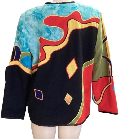 Allure Embroidered Blazer Jacket Art-to-Wear Cotton Rayon Flax Sz M 158D - Picture 7 of 9